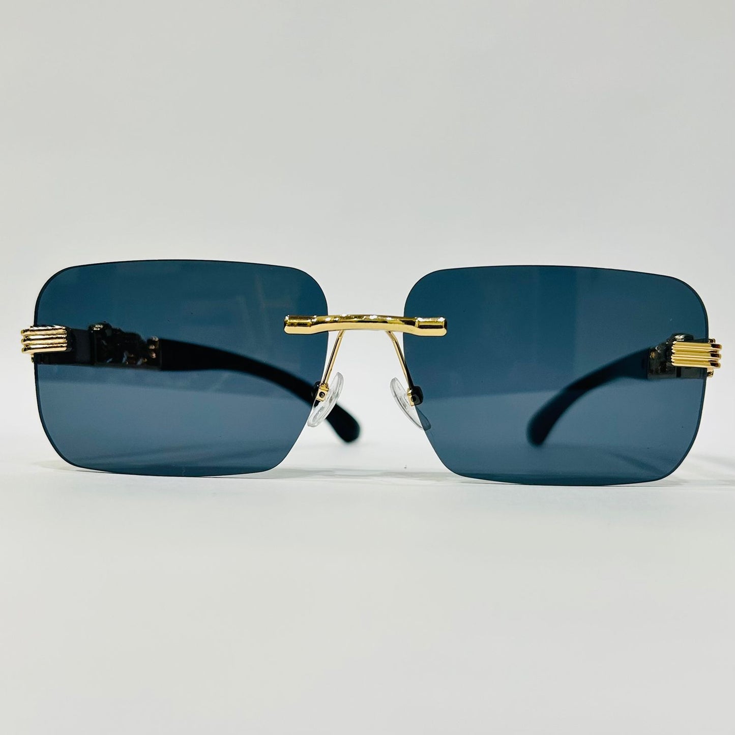 Luxury Rimless Square Sunglasses with Gold Temple & Lion Detail – Unisex