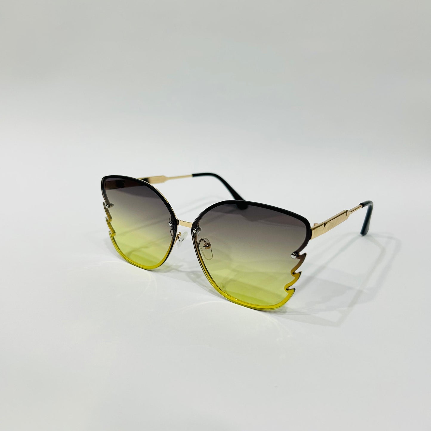 Eagle Wing Chic Navy-Green Sunglasses with Golden Arms - Trendy Glasses - Stylish Eyewear for Girls
