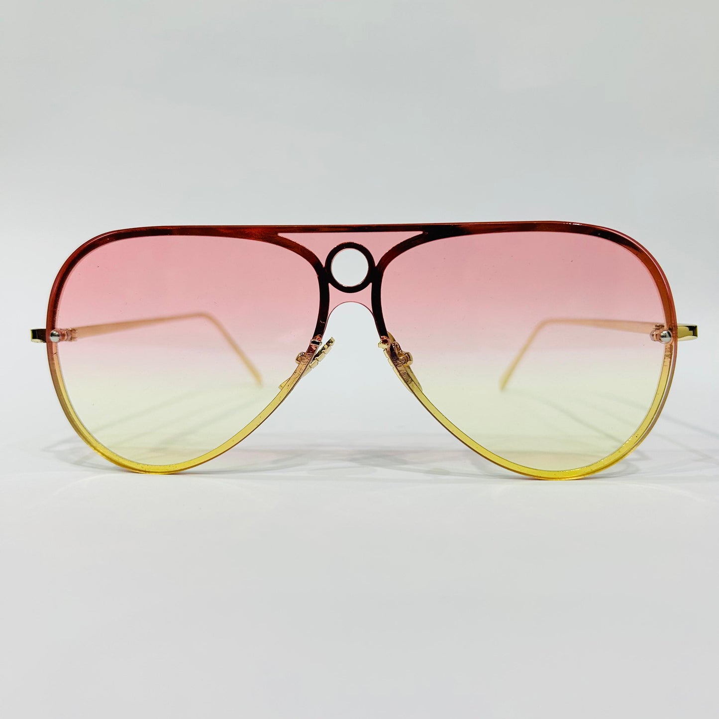 Gold Frame Glasse Pink & White Mirror