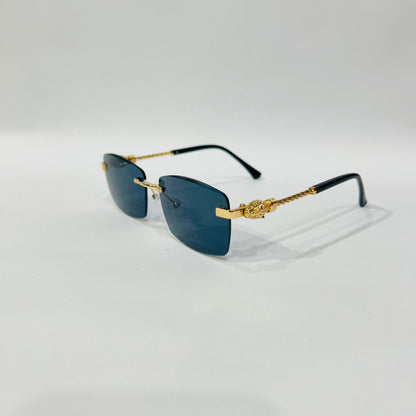Luxury Rimless Square Sunglasses with Gold Temple & Lion Detail – Unisex
