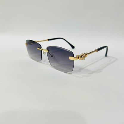 Luxury Rimless Square Sunglasses with Gold Temple & Lion Detail – Unisex