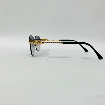 Luxury Rimless Square Sunglasses with Gold Temple & Lion Detail – Unisex