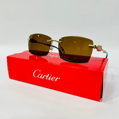 Luxury Rimless Square Sunglasses with Gold Temple & Lion Detail – Unisex