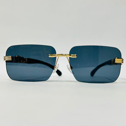 Luxury Rimless Square Sunglasses with Gold Temple & Lion Detail – Unisex