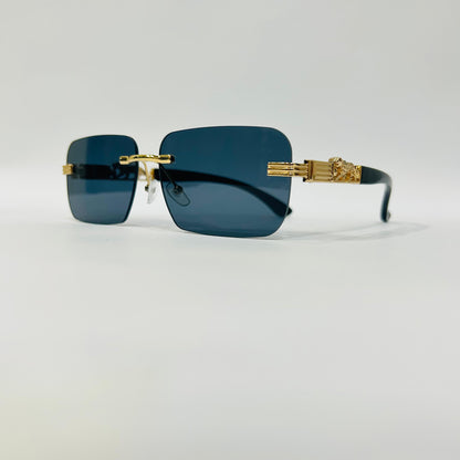 Luxury Rimless Square Sunglasses with Gold Temple & Lion Detail – Unisex