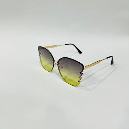 Eagle Wing Chic Navy-Green Sunglasses with Golden Arms - Trendy Glasses - Stylish Eyewear for Girls