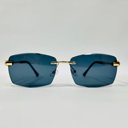 Luxury Rimless Square Sunglasses with Gold Temple & Lion Detail – Unisex